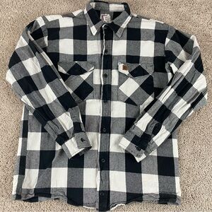 Vintage Flannel Shirt Mens M Buffalo Plaid Black White Work Lumberjack USA Retro